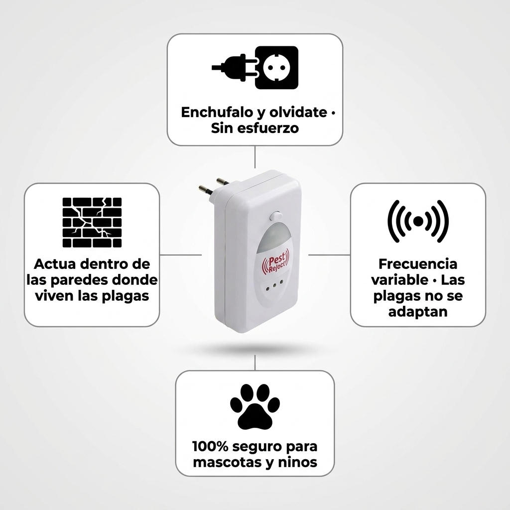 Pest Reject Pro® | Elimina Cucarachas, Ratones y Mosquitos 24/7 · Sin Fumigadores ni Venenos