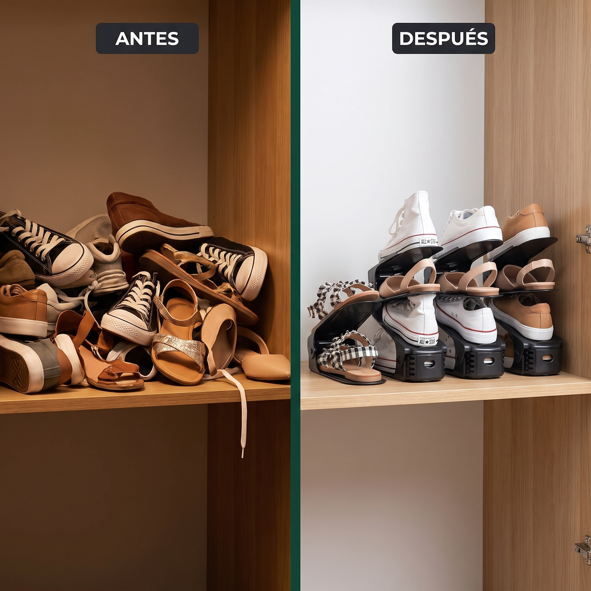 Antes y despues del armario organizado